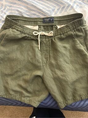 Abercrombie Olive Green Drawstring Linen-Blend Shorts men’s XL